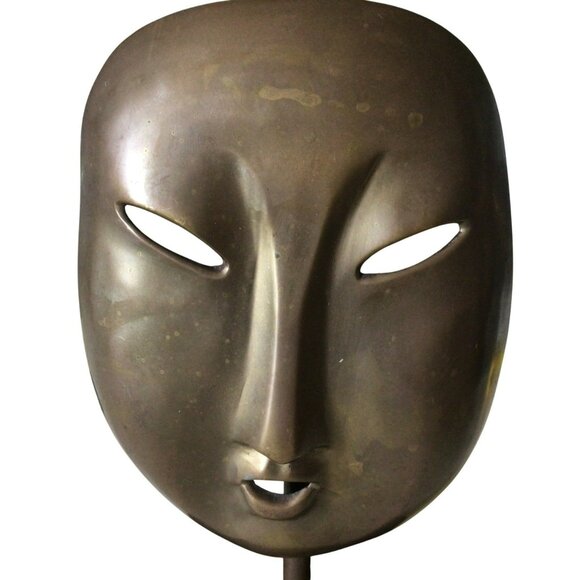 Vintage Brass Mask Face On Black Wood Base Made in India - Picture 8 of 13